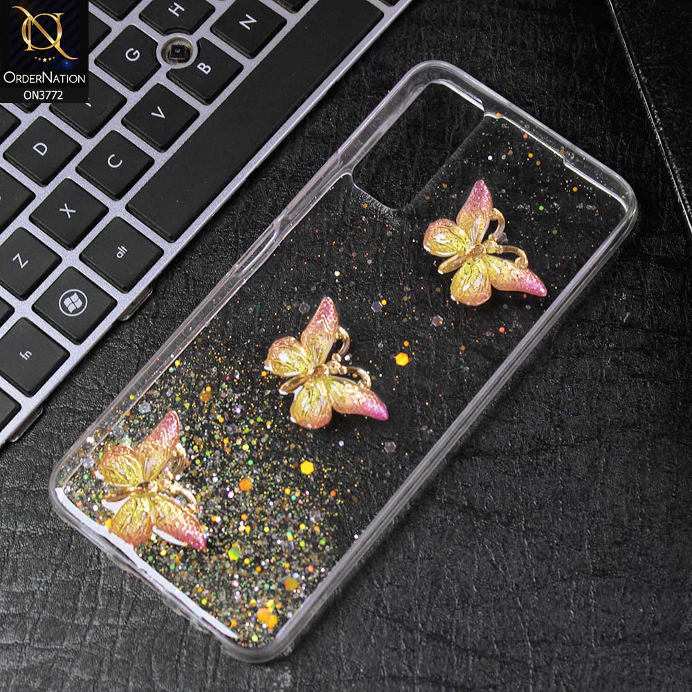 Vivo Y20 Cover - Yellow -  Shiny Butterfly Glitter Bling Soft Case (Glitter does not move)