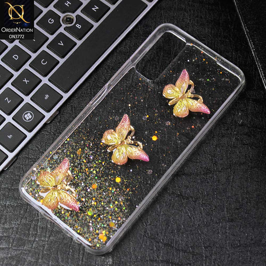 Vivo Y20 Cover - Yellow -  Shiny Butterfly Glitter Bling Soft Case (Glitter does not move)