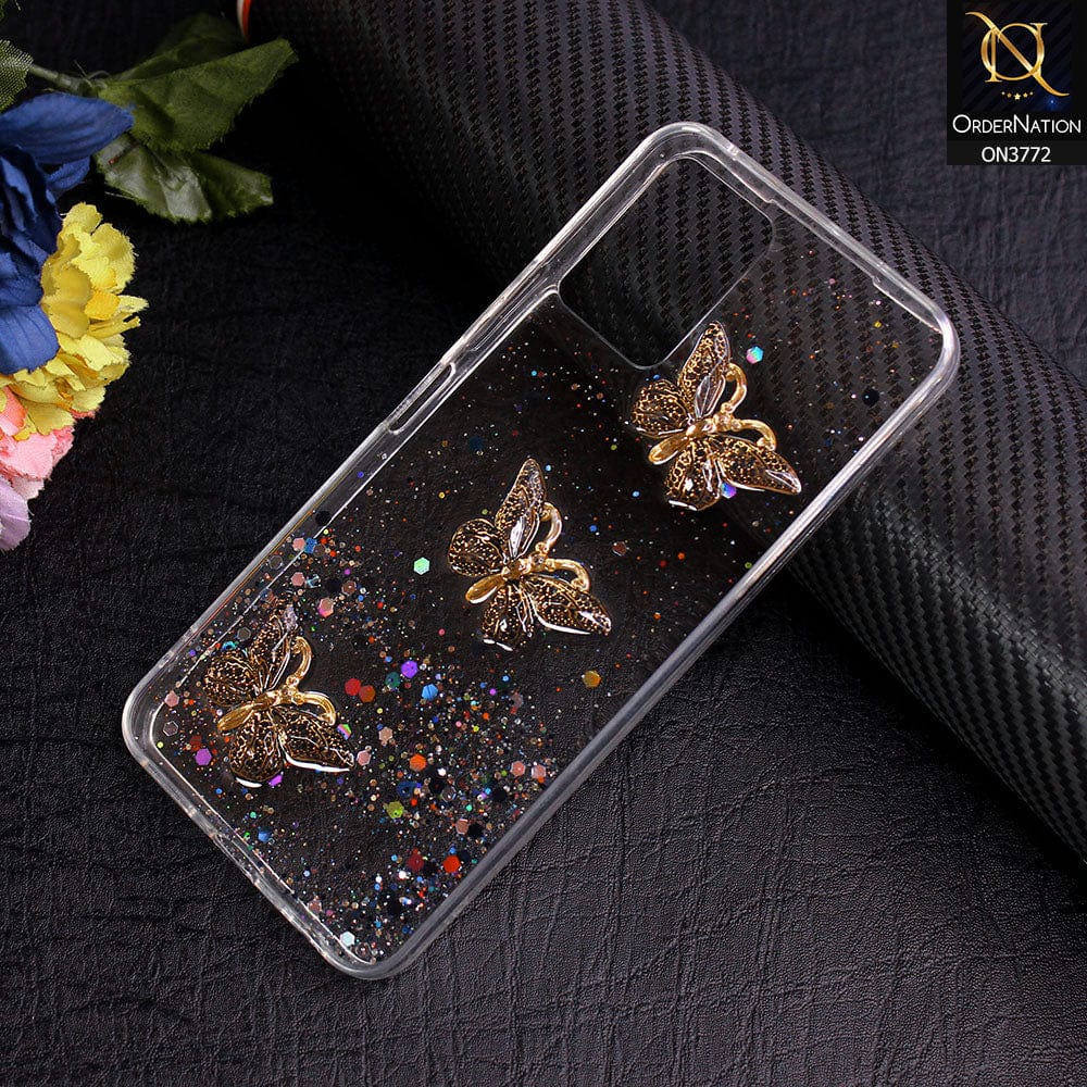 Vivo Y21 Cover - Black - Shiny Butterfly Glitter Bling Soft Case (Glitter does not move)