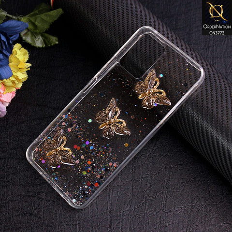 Vivo Y21s Cover - Black - Shiny Butterfly Glitter Bling Soft Case (Glitter does not move)