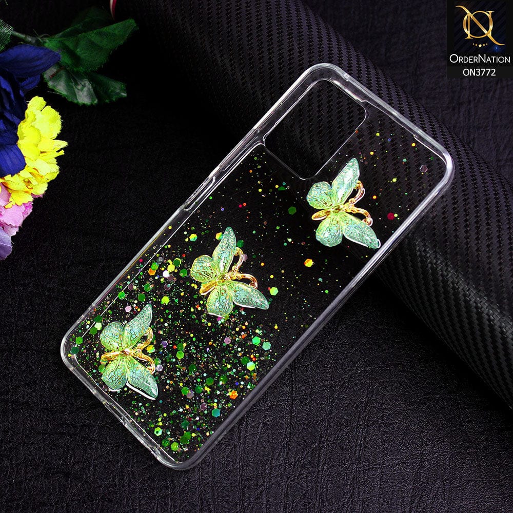 Vivo Y21G Cover - Green - Shiny Butterfly Glitter Bling Soft Case (Glitter does not move)