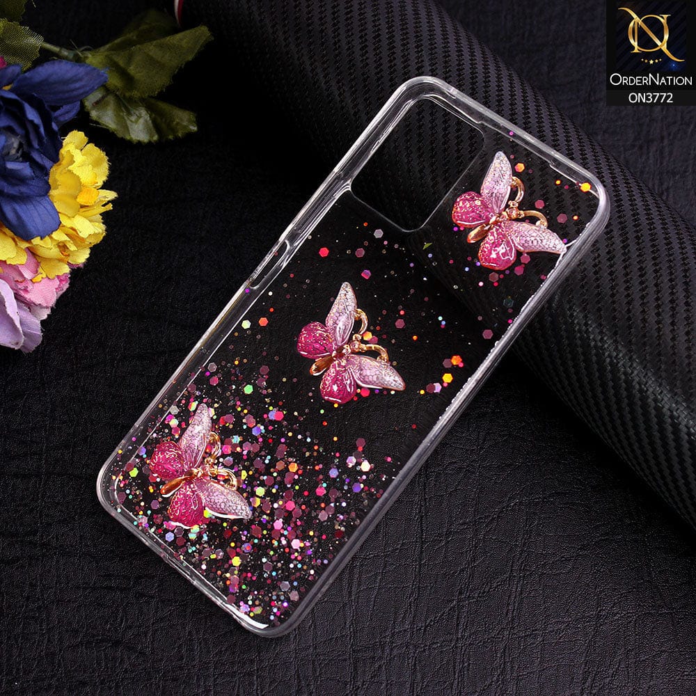 Vivo Y21e Cover - Pink - Shiny Butterfly Glitter Bling Soft Case (Glitter does not move)