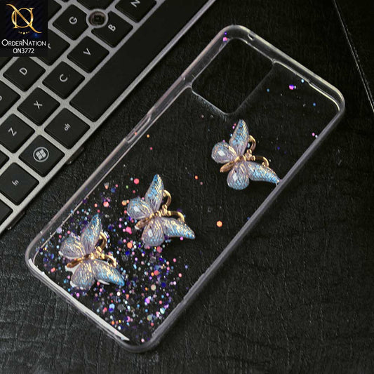 Vivo Y21e Cover - Blue -  Shiny Butterfly Glitter Bling Soft Case (Glitter does not move)