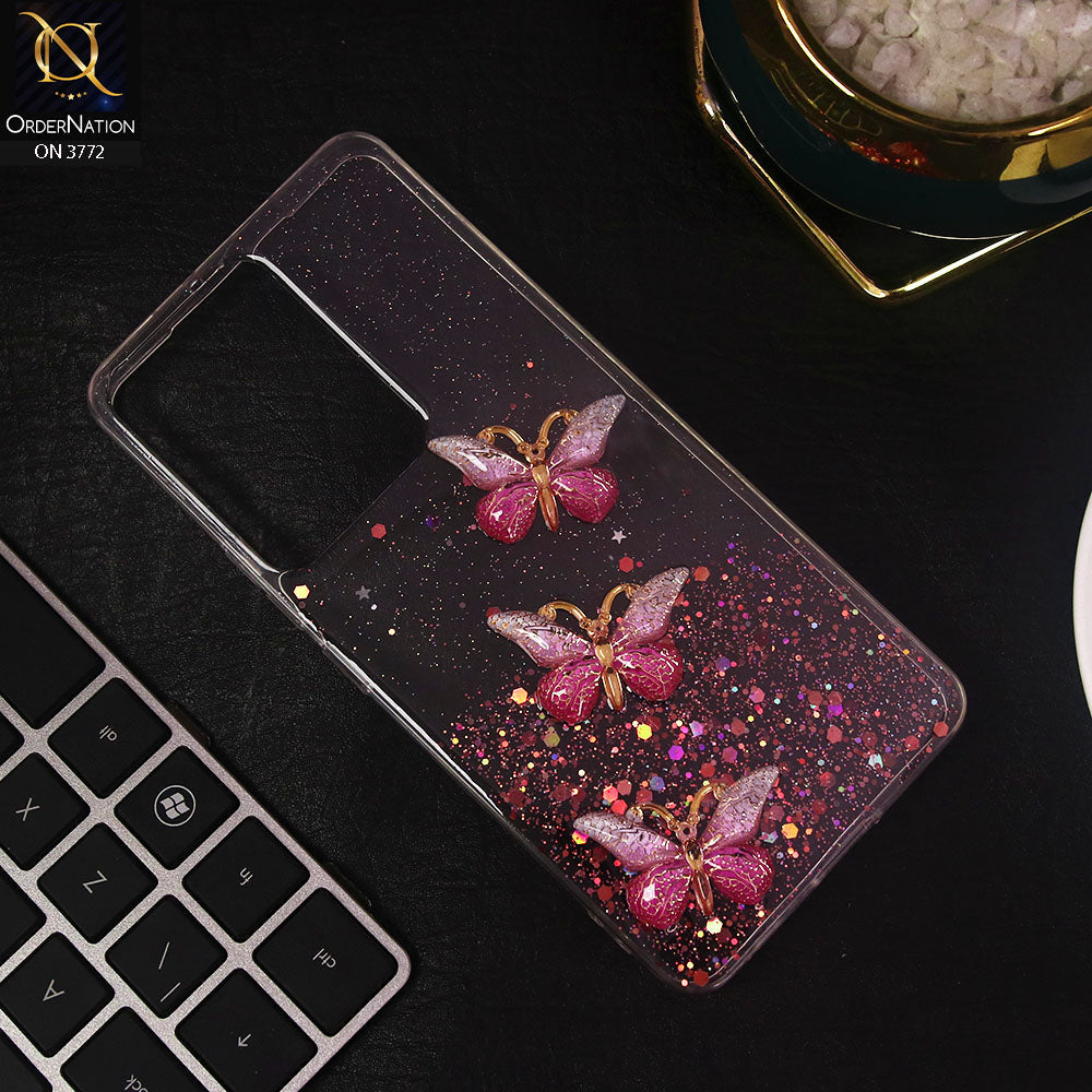 Vivo Y36 4G Cover - Pink - Shiny Butterfly Glitter Bling Soft Case (Glitter does not move)