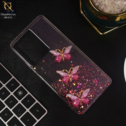 Vivo Y36 4G Cover - Pink - Shiny Butterfly Glitter Bling Soft Case (Glitter does not move)