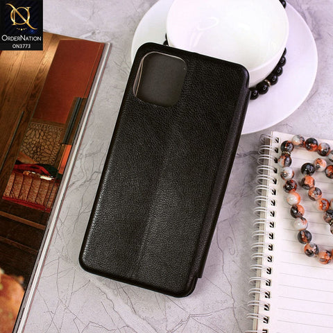 iPhone 12 Pro Max Cover - Black - All New Premium Megnatic Leather Texture Flip Book Soft Case