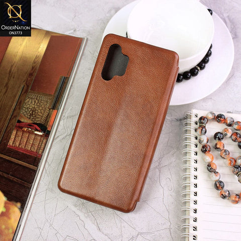 Samsung Galaxy A32 Cover - Brown - All New Premium Megnatic Leather Texture Flip Book Soft Case