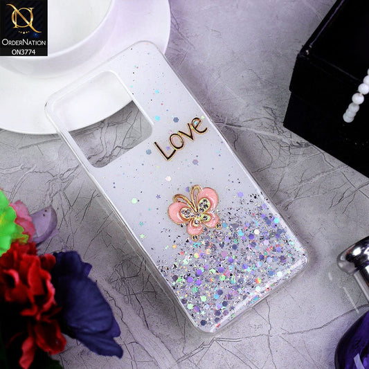 Vivo Y22 Cover - White - New candy Color Bling Sparkle Soft Silicone Butterfly Glitter Case ( Glitter Does not Move )