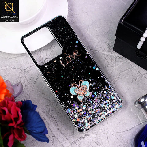 Vivo Y35 Cover - Black - New candy Color Bling Sparkle Soft Silicone Butterfly Glitter Case ( Glitter Does not Move )