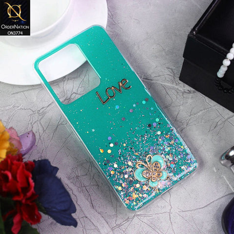 Vivo Y35 Cover - Sea Green - New candy Color Bling Sparkle Soft Silicone Butterfly Glitter Case ( Glitter Does not Move )