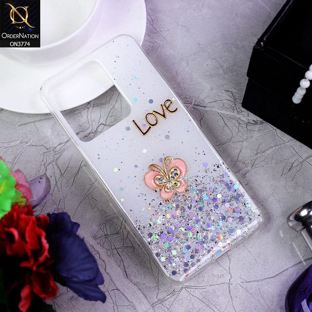 Vivo Y35 Cover - White - New candy Color Bling Sparkle Soft Silicone Butterfly Glitter Case ( Glitter Does not Move )