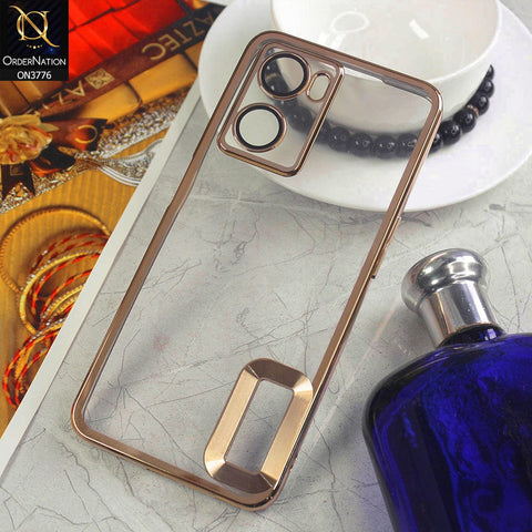 Oppo A57e Cover - Golden - Electroplating Borders Logo Hole Camera Lens Protection Soft Silicone Case