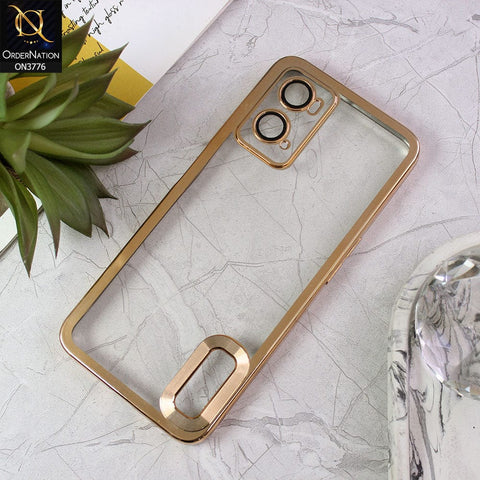 Oppo A76 Cover - Golden - Electroplating Borders Logo Hole Camera Lens Protection Soft Silicone Case