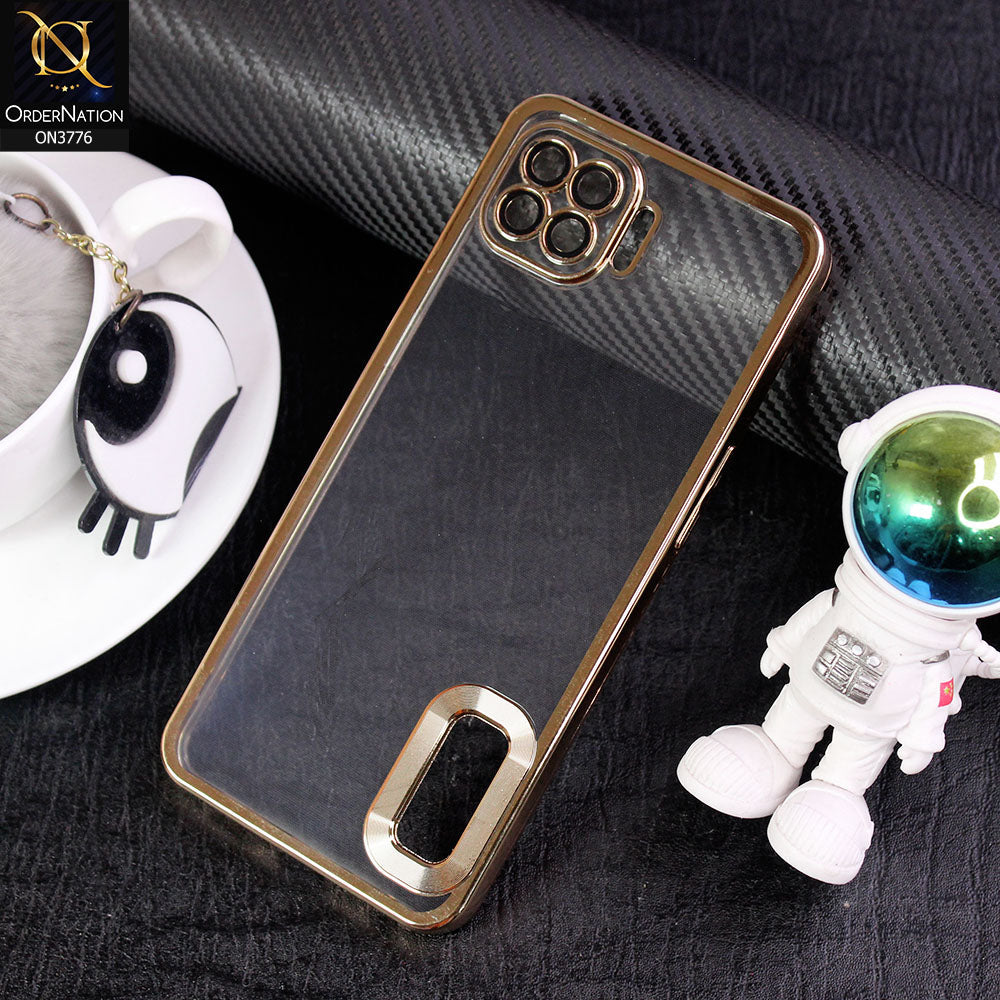 Oppo Reno4 Lite Cover - Golden -  Electroplating Borders Logo Hole Camera Lens Protection Soft Silicone Case