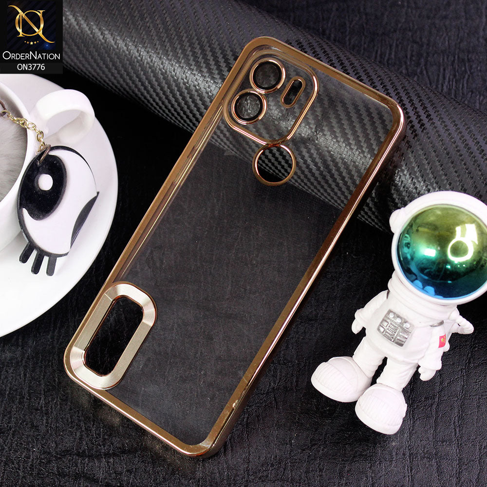 Xiaomi Redmi A1 Plus Cover - Golden -  Electroplating Borders Logo Hole Camera Lens Protection Soft Silicone Case