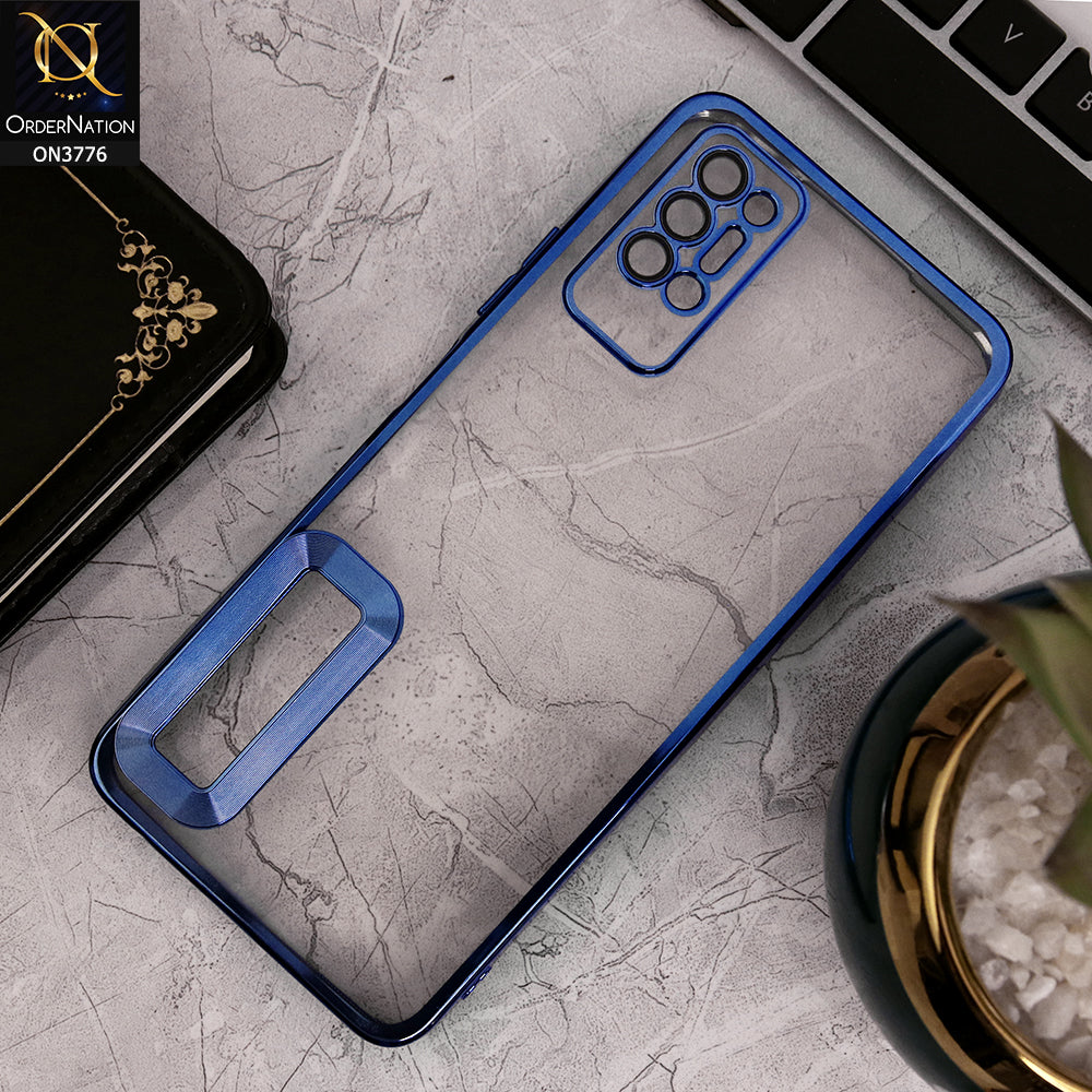 Tecno Pova 2 - Blue - Electroplating Borders Logo Hole Camera Lens Protection Soft Silicone Case