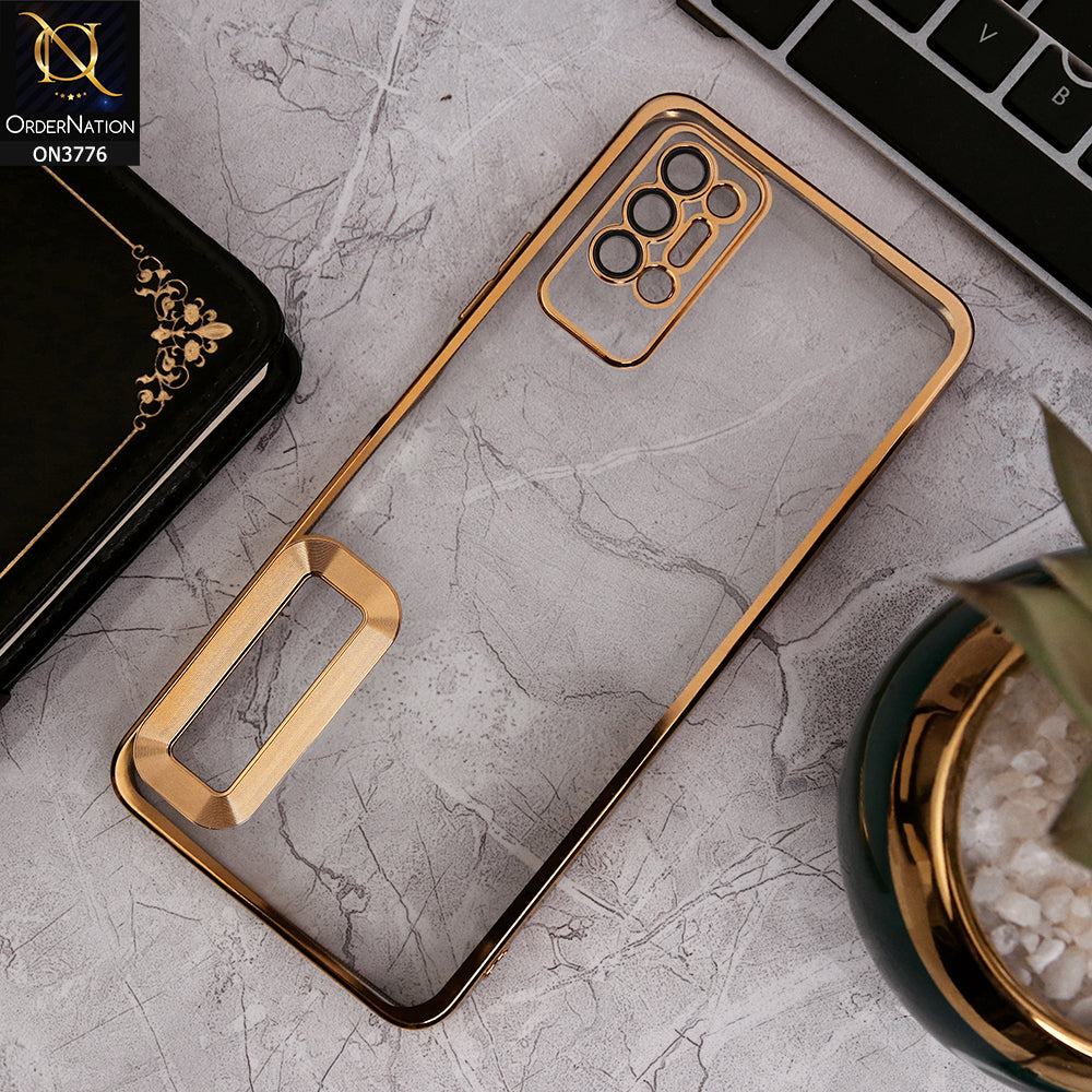 Tecno Pova 2 - Gold - Electroplating Borders Logo Hole Camera Lens Protection Soft Silicone Case