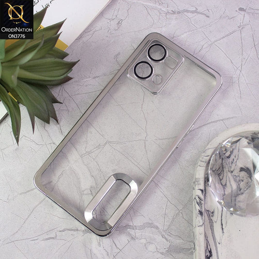 Oppo F21 Pro 4G Cover - Silver - Electroplating Borders Logo Hole Camera Lens Protection Soft Silicone Case