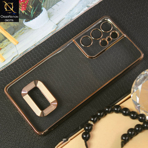 Samsung Galaxy S23 Ultra 5G Cover - Golden -  Electroplating Borders Logo Hole Camera Lens Protection Soft Silicone Case