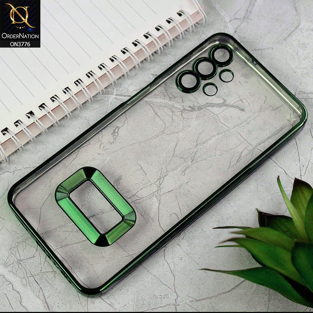 Samsung Galaxy A13 Cover - Green - Electroplating Borders Logo Hole Camera Lens Protection Soft Silicone Case