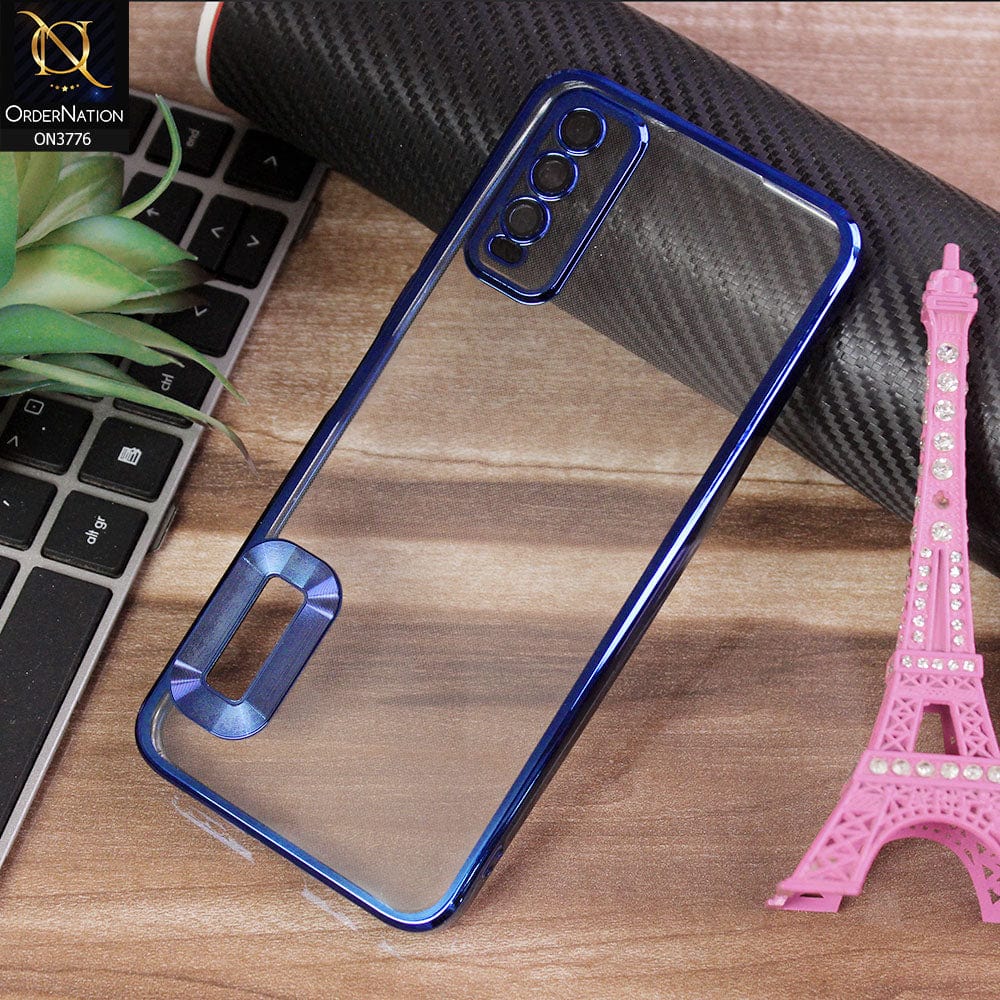 Vivo Y20T Cover - Blue - Electroplating Borders Logo Hole Camera Lens Protection Soft Silicone Case