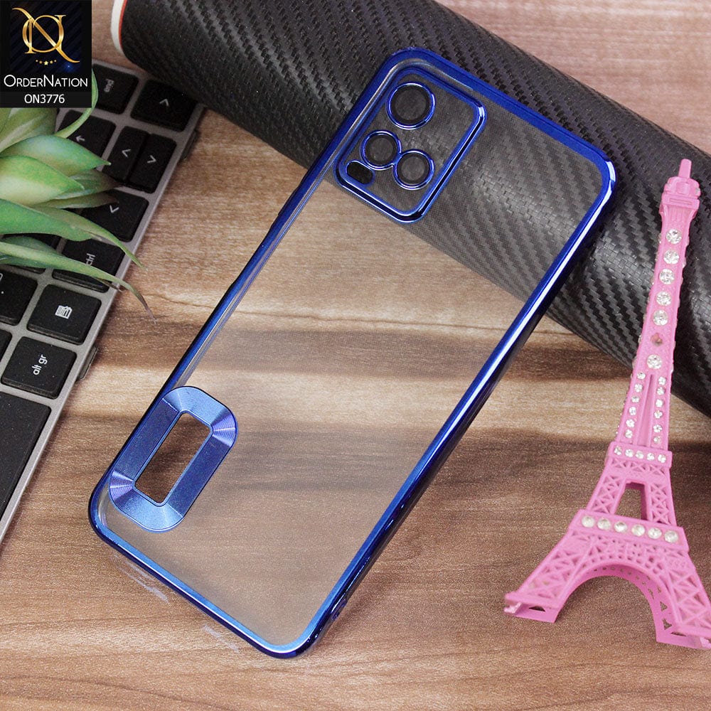 Vivo Y33s Cover - Blue - Electroplating Borders Logo Hole Camera Lens Protection Soft Silicone Case