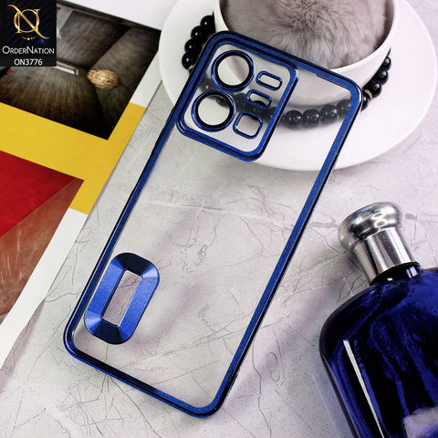 Vivo Y35 Cover - Blue - Electroplating Borders Logo Hole Camera Lens Protection Soft Silicone Case