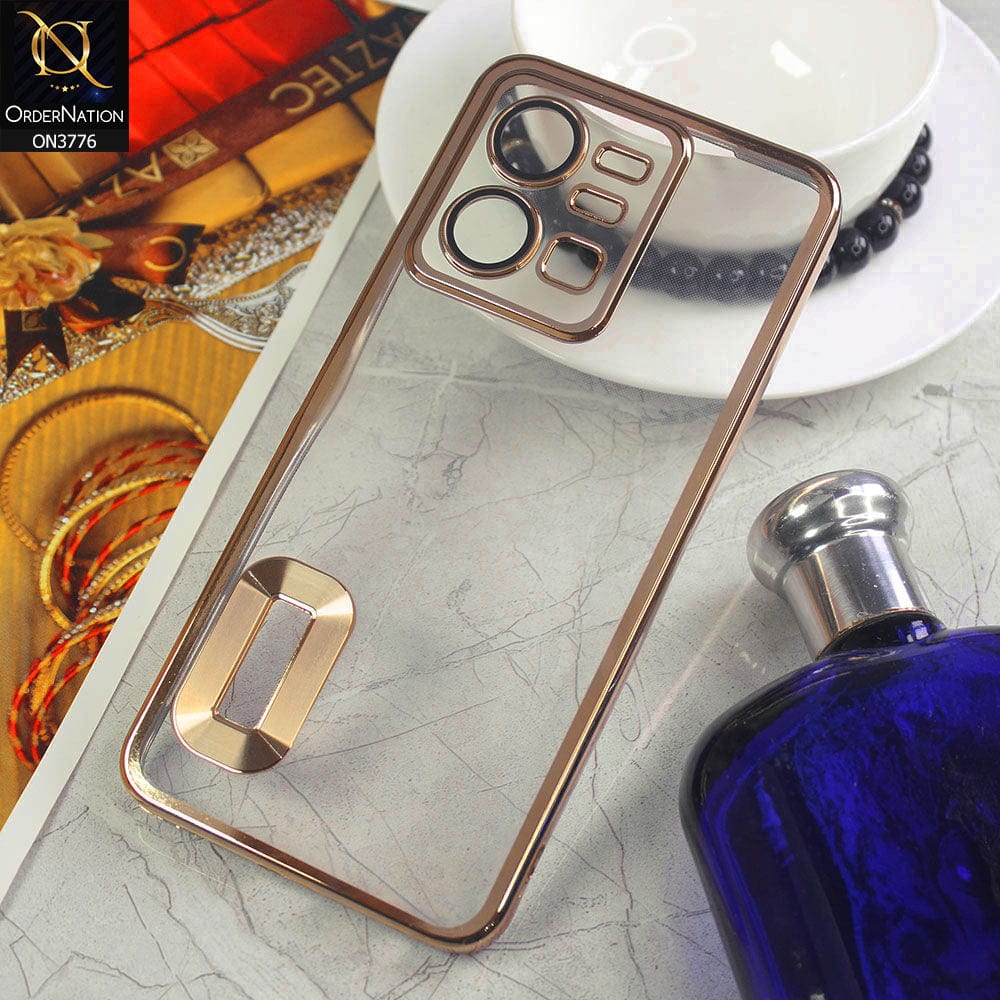 Vivo Y35 Cover - Golden - Electroplating Borders Logo Hole Camera Lens Protection Soft Silicone Case