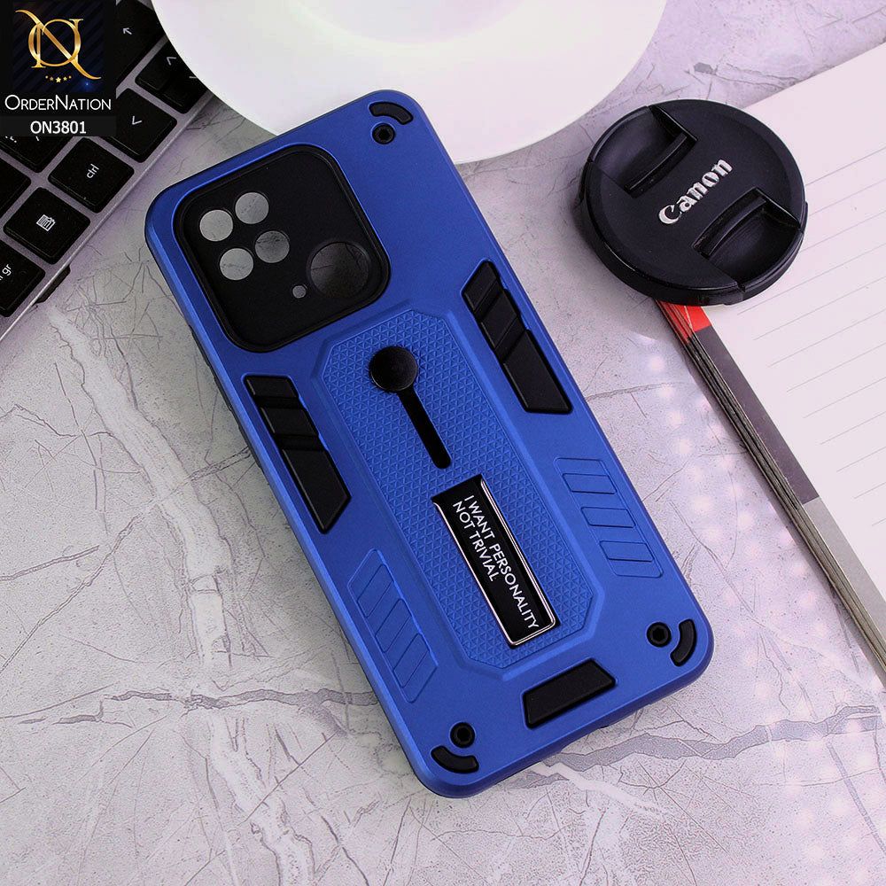 Xiaomi Redmi 10C Cover - Blue - Hybrid Stylish Slide Finger Grip With Metal Kickstand Soft Borders Case