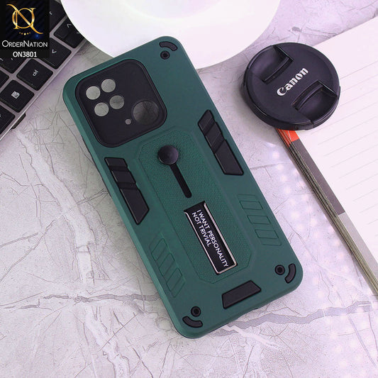 Xiaomi Redmi 10C Cover - Green - Hybrid Stylish Slide Finger Grip With Metal Kickstand Soft Borders Case