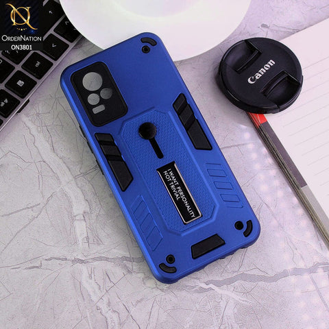 Vivo V21e Cover - Blue - Hybrid Stylish Slide Finger Grip With Metal Kickstand Soft Borders Case