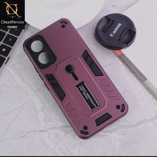 Vivo Y02s Cover - Burgundy - Hybrid Stylish Slide Finger Grip With Metal Kickstand Soft Borders Case