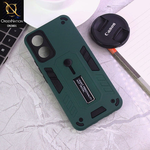 Vivo Y02s Cover - Green - Hybrid Stylish Slide Finger Grip With Metal Kickstand Soft Borders Case