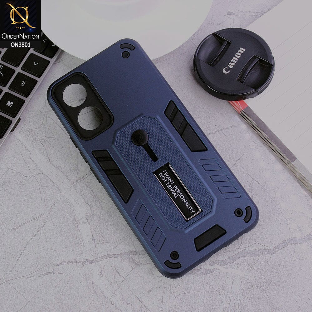 Vivo Y02s Cover - Midnight Blue - Hybrid Stylish Slide Finger Grip With Metal Kickstand Soft Borders Case