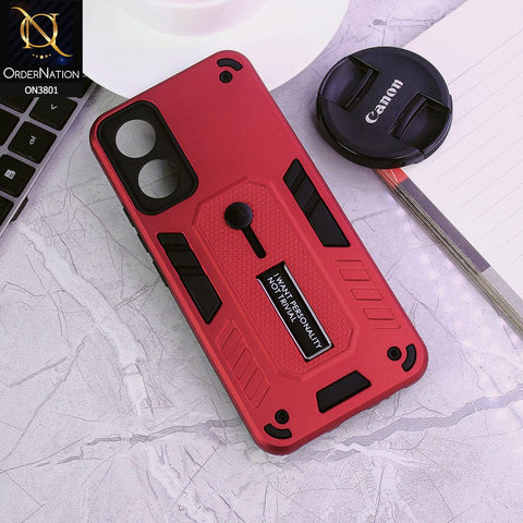 Vivo Y02s Cover - Red - Hybrid Stylish Slide Finger Grip With Metal Kickstand Soft Borders Case