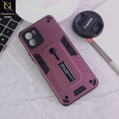 Vivo Y15c Cover - Burgundy - Hybrid Stylish Slide Finger Grip With Metal Kickstand Soft Borders Case