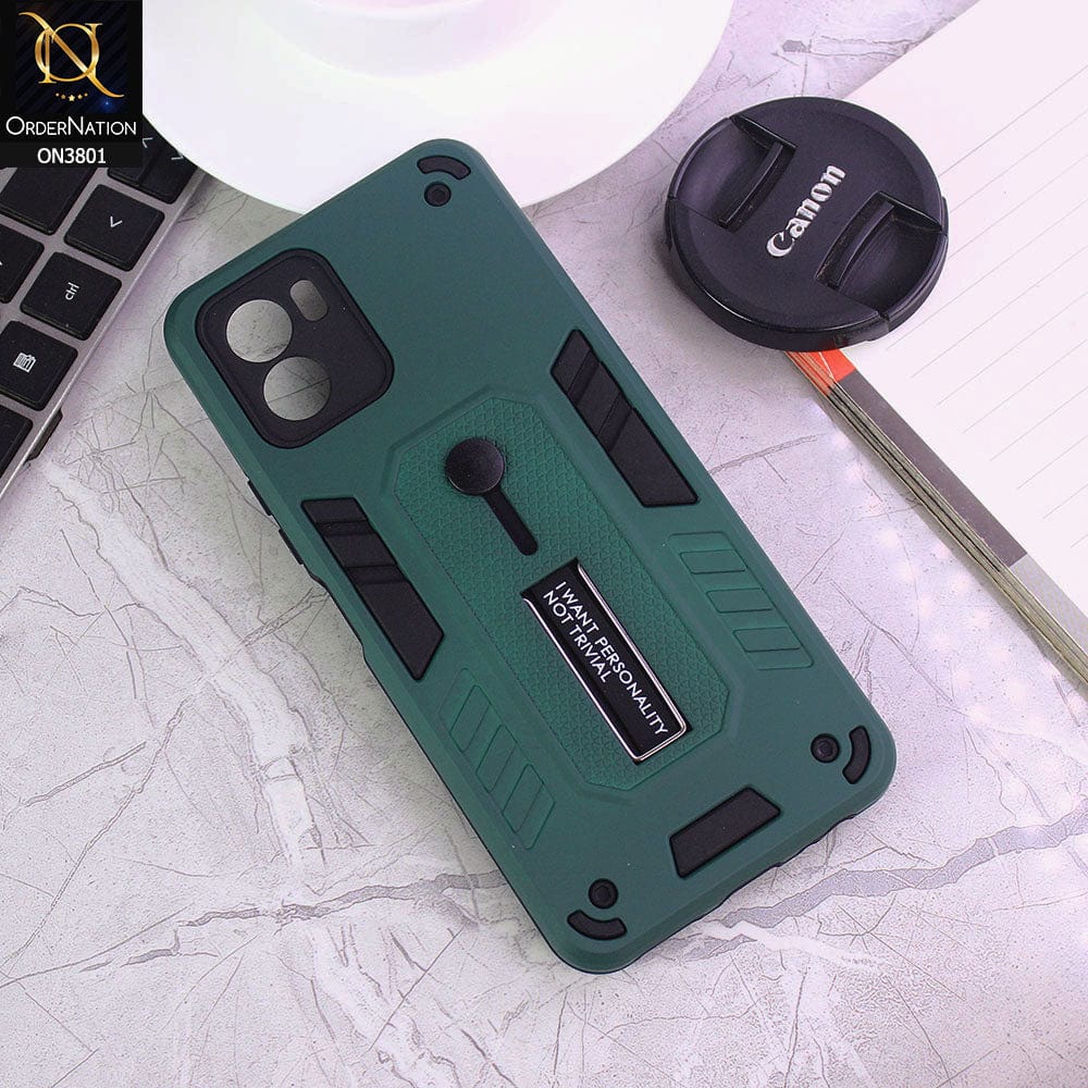 Vivo Y15a Cover - Green - Hybrid Stylish Slide Finger Grip With Metal Kickstand Soft Borders Case