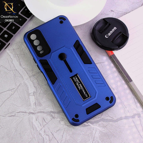 Vivo Y20s Cover - Blue - Hybrid Stylish Slide Finger Grip With Metal Kickstand Soft Borders Case