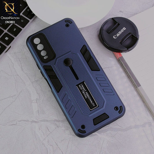 Vivo Y12a Cover - Midnight Blue - Hybrid Stylish Slide Finger Grip With Metal Kickstand Soft Borders Case