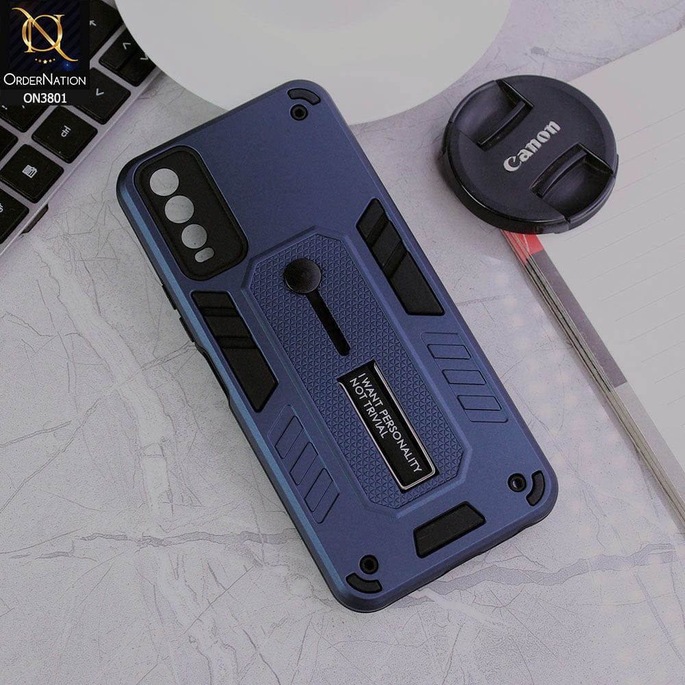 Vivo Y11s Cover - Midnight Blue - Hybrid Stylish Slide Finger Grip With Metal Kickstand Soft Borders Case