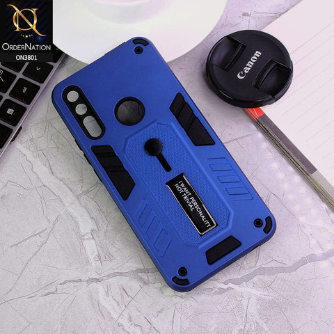 Huawei Y9 Prime 2019 Cover - Blue - Hybrid Stylish Slide Finger Grip With Metal Kickstand Soft Borders Case