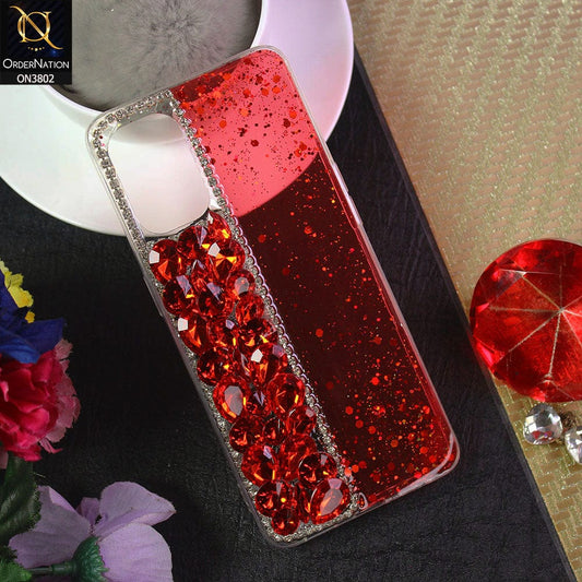 Oppo F21 Pro 5G Cover - Red - New Shinny Glitter Case With Bling Sparkle Stones Soft Borders Protective Case ( Glitter Does Not Move )