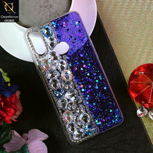 Samsung Galaxy A10s Cover - Blue - New Shinny Glitter Case With Bling Sparkle Stones Soft Borders Protective Case ( Glitter Does Not Move )