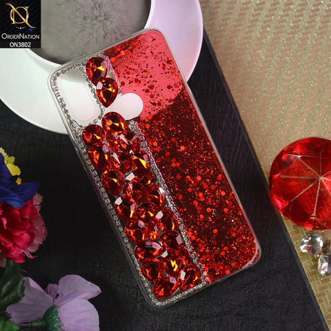 Samsung Galaxy A10s Cover - Red - New Shinny Glitter Case With Bling Sparkle Stones Soft Borders Protective Case ( Glitter Does Not Move )