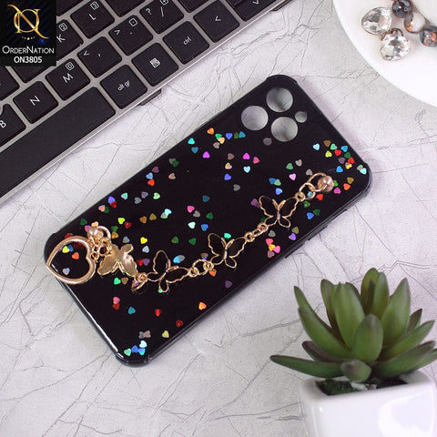 iPhone 11 Pro Cover - Black - Shiny Glitter Candy Color Soft Border Camera Protection Case With Butterfly Chain Holder (Glitter Does not move)