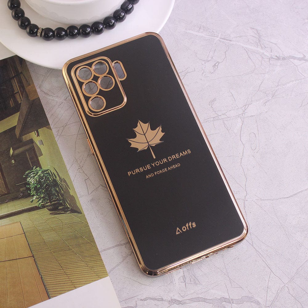 Oppo A94 Cover - Design 1 - New Electroplating Borders Maple Leaf Camera Protection Soft Silicone Case