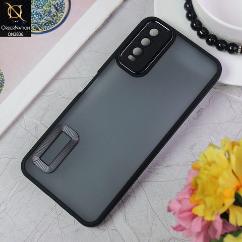 Vivo Y12s Cover - Black - New Crystal CD Crome Case With Electroplating Camera Ring Soft Silicone Case