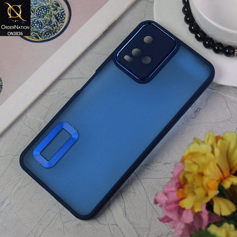 Vivo Y21a Cover - Blue - New Crystal CD Crome Case With Electroplating Camera Ring Soft Silicone Case