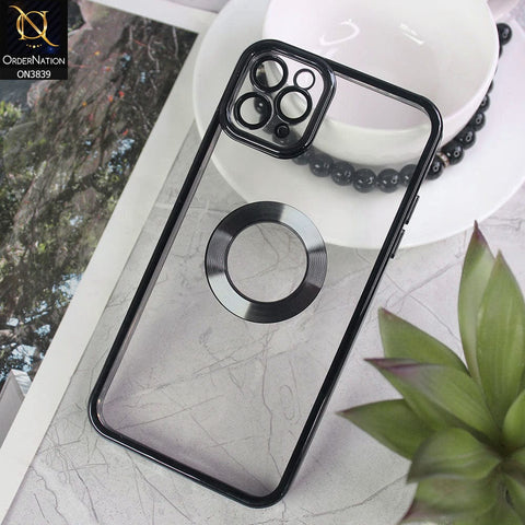 iPhone 11 Pro Max Cover - Black - New Soft Color Borders Logo Hole With Camera Lense Protection Clear Back Case