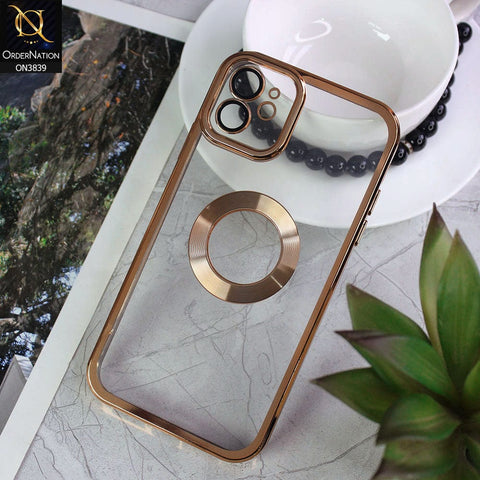 iPhone 12 Pro Cover - Golden - New Soft Color Borders Logo Hole With Camera Lense Protection Clear Back Case